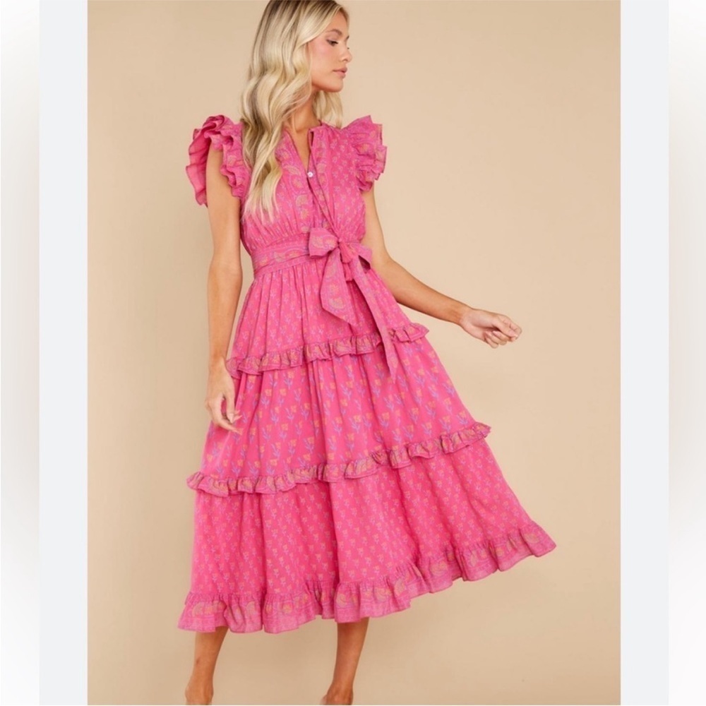 Cleobella Kenzie Floral Tie-Waist Midi Dress in Ditzy Print. Size Small